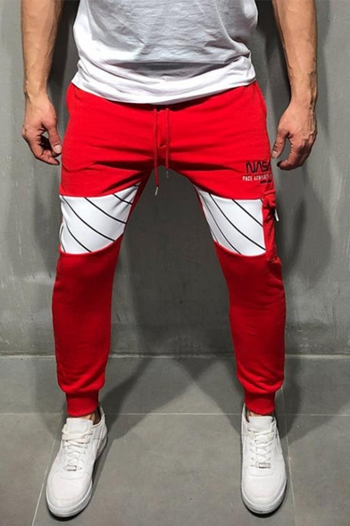 Men's Popular Fashion Letter NASA Diagonal Stripes Printed Drawstring Waist Slim Fit Sports Sweatpants