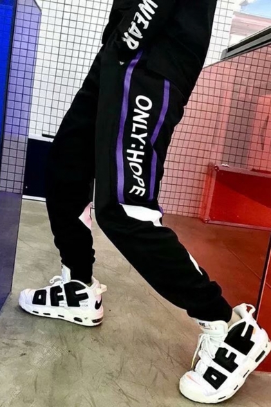 Men's Popular Fashion Letter Printed Loose Fit Black Casual Sports Sweatpants