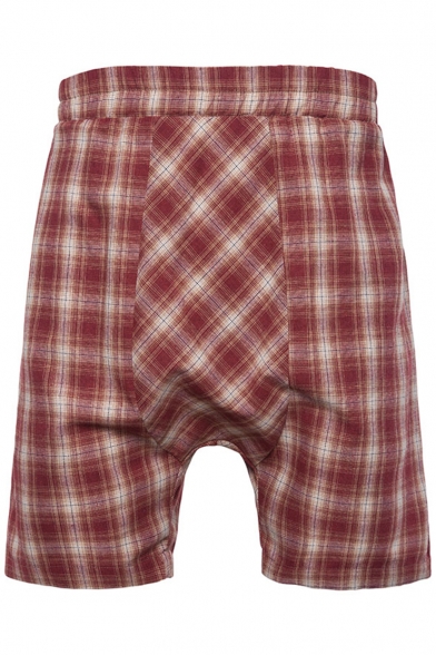 Men's Summer New Stylish Plaid Pattern Casual Baggy Drop-Crotch Cotton Shorts