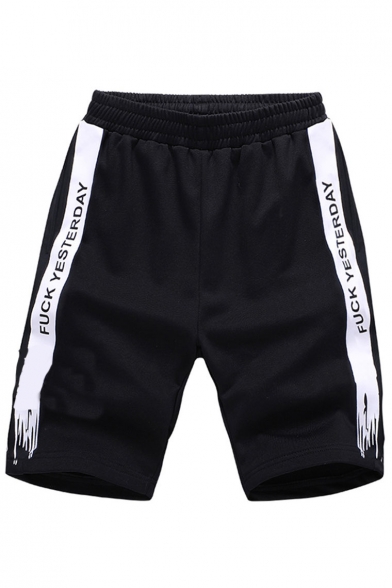 Men's Summer Stylish Colorblock Letter Printed Elastic Waist Casual Sports Shorts