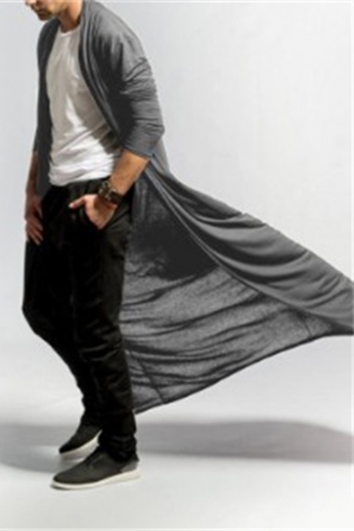 Mens New Arrival Autumn Fashion Plain Long Sleeve Open Front Thin Fitted Long Coat