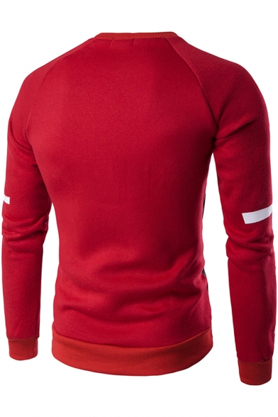 Mens PVC Patched Round Neck Cross Stripe Long Sleeve Fitted Pullover Sweatshirt