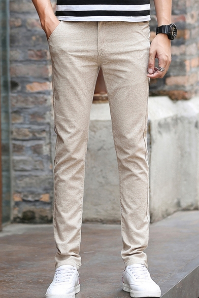 Mens Thin Cotton Simple Plain Casual Slim Dress Pants