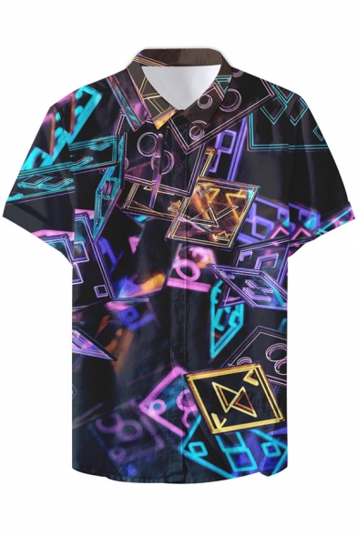 Mens Unique Cool Geometric Printed Short Sleeve Casual Shirt