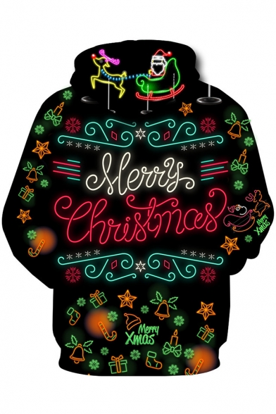 Merry Christmas 3D Printed Long Sleeve Black Pullover Unisex Hoodie