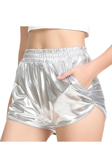 New Stylish Cool Metallic Color Elastic Waist Hot Pants Club Shorts