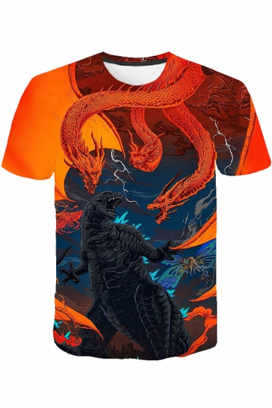 Popular King of the Monsters 3D Dragon Printed Round Neck Short Sleeve T-Shirt
