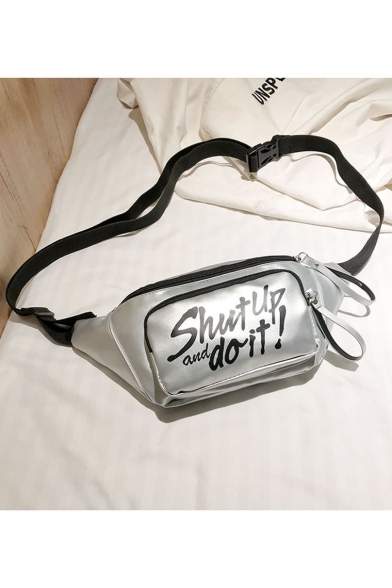Street Style Trendy Letter SHUT UP DO IT Printed Zipper Crossbody Belt Bag 35*14*3 CM