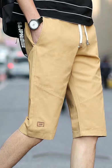 Summer Fashion Simple Plain Drawstring Waist Men's Casual Chino Shorts