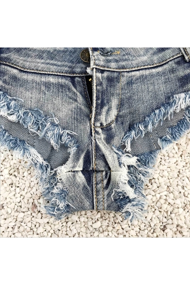 Summer Girls Fashion Distressed Frayed Hem Sexy Beach Blue Hot Pants Denim Shorts