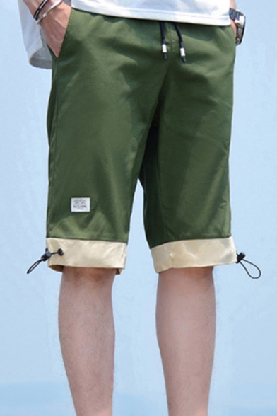 Summer Simple Fashion Color Block Drawstring Hem Men's Casual Beach Shorts