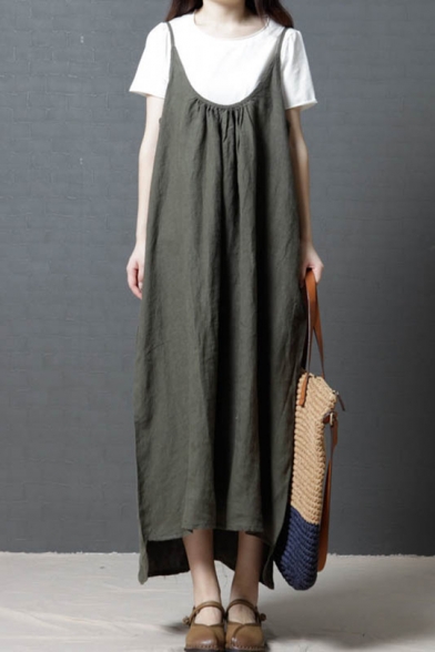 Summer Womens Basic Solid Color Sleeveless Maxi Casual Loose Jumper Dress -  Beautifulhalo.com