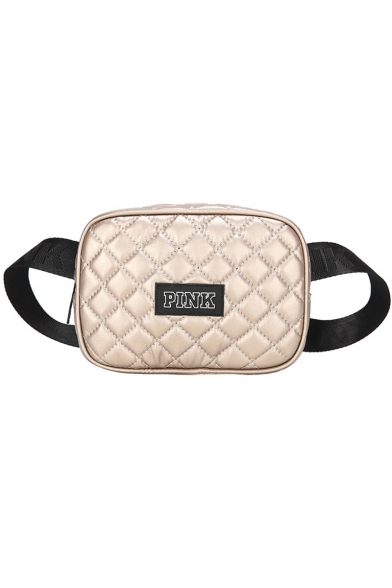 Trendy Letter PINK Patchwork Diamond Check Quilted Crossbody Belt Bag 20*8*14 CM