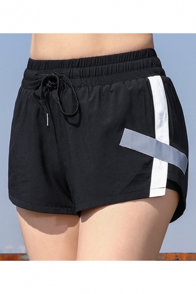 Womens Trendy Tape Side Drawstring Waist Sport Loose Training Shorts
