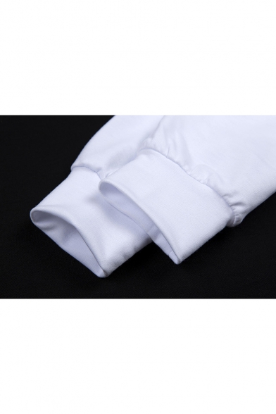 Cartoon Star Unicorn Printed Round Neck Long Sleeve White Cropped Sweatshirt