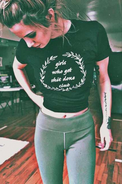 Cool Letter GIRLS WHO GET SHIT DONE CLUB Short Sleeve Black Tee