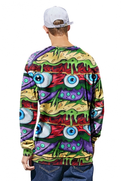 Cool Unique 3D Eyes Pattern Basic Round Neck Long Sleeve Pullover Sweatshirt