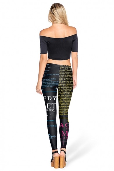 Cool Unique Classic Low Waist Multicolor Letter Skinny Fitted Legging Pants