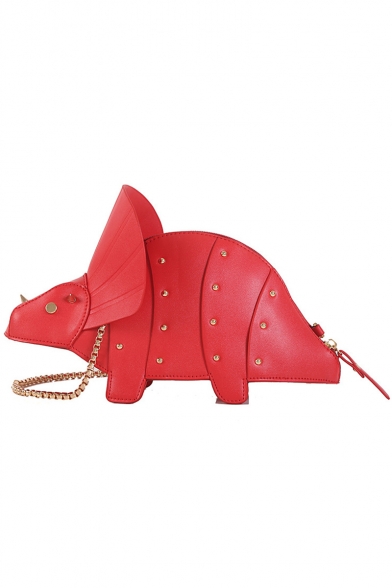 Designer Creative Cartoon Triceratops Shape Rivet Embellishment Chain Strap Crossbody Bag 31*14*9.5 CM