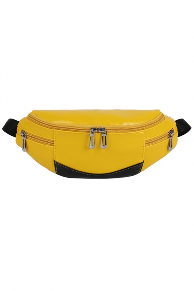 Fashion Color Block Multi-zipper Pocket PU Leather Waist Belt Bag 30*13*1 CM