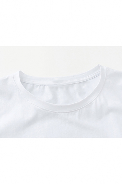 Fashion Simple Red Lip Print Basic Round Neck Short Sleeve White T-Shirt