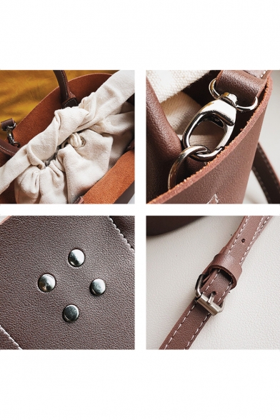 Fashion Solid Color Rivet Embellishment Vintage Buckle Tote Handbag 24*17*10 CM