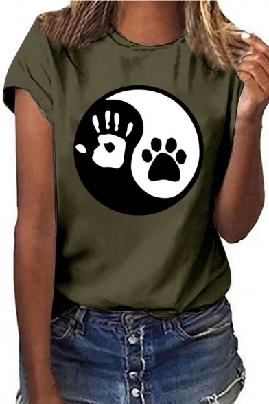 Funny Tai Chi Palm Claw Printed Basic Round Neck Short Sleeve Fitted T-Shirt