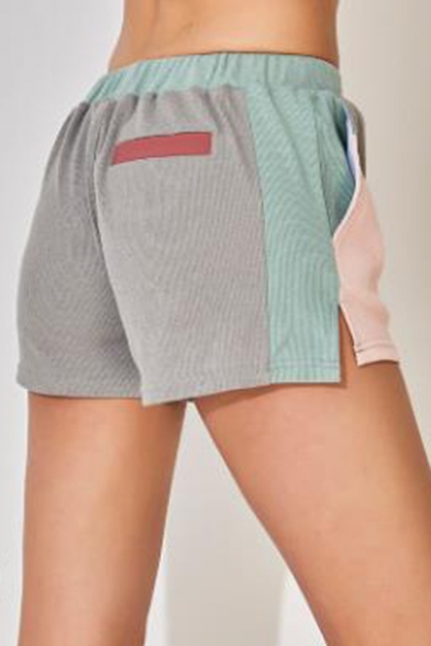 Girls Summer Unique Color Block Drawstring Waist Yoga Sport Loose Shorts
