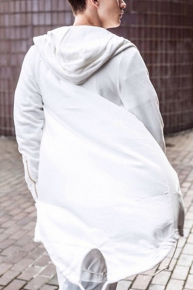 Guys New Fashion Simple Solid Color Long Sleeve Open Front Longline Hoodie Cape Coat