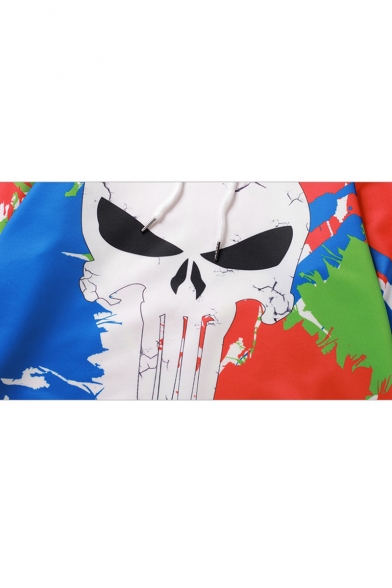 Halloween Colorful Skull Graffiti Print Long Sleeve Casual Loose Pullover Hoodie