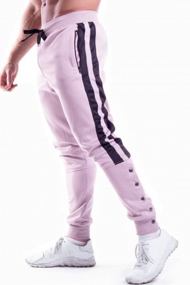 Men's Basic Fashion Stripe Side Zipped Pocket Rivet Embellished Drawstring Waist Casual Sweatpants