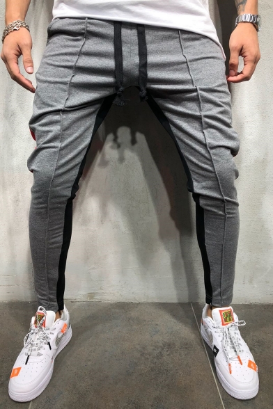 Men's Fashion Colorblocked Side-Striped Drawstring Waist Skinny Pencil Pants