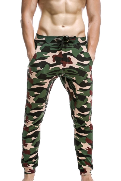 Men's Popular Fashion Cool Camouflage Printed Drawstring Waist Casual Cotton Sweatpants Pencil Pants