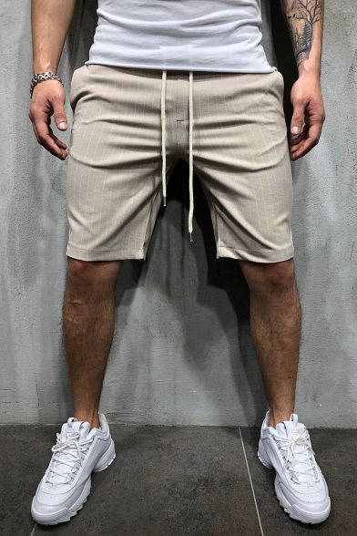 Men's Summer New Stylish Stripes Printed Drawstring Waist Slim Fit Casual Sports Shorts