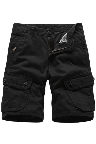 Men's Summer Trendy Simple Solid Color Multi-pocket Casual Cotton Cargo Shorts