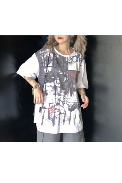New Arrival Summer Graffiti Printed Round Neck 1/2 Sleeve Oversize T-Shirts