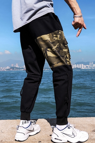 New Fashion Camouflage Patched Double Flap Pocket Front Drawstring Waist Casual Cargo Pants for Men