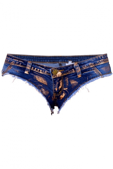 Party Girls Sexy Low-Rise Gold Stamping Dark Blue Panty Denim Shorts