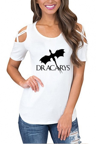 Popular Dragon Dracarys Pattern Rund Neck Hollow Short Sleeve T-Shirt