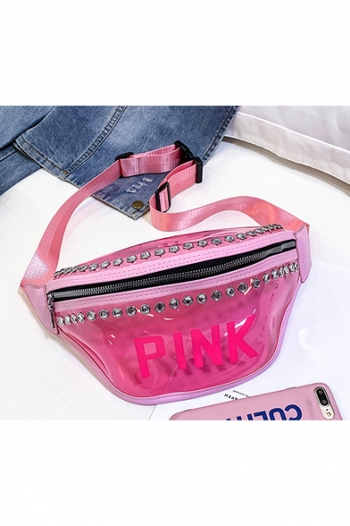 Popular Fashion Letter PINK Printed Rhinestone Embellishment Transparent Waist Belt Bag 27*16*10 CM