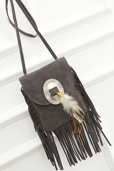 Popular Fashion Plain Feather Pendant Decoration Fringe Crossbody Messenger Bag