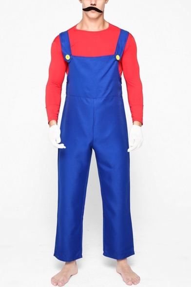 Popular Halloween Mario Cosplay Costume Solid Color Overall Pants for Adults