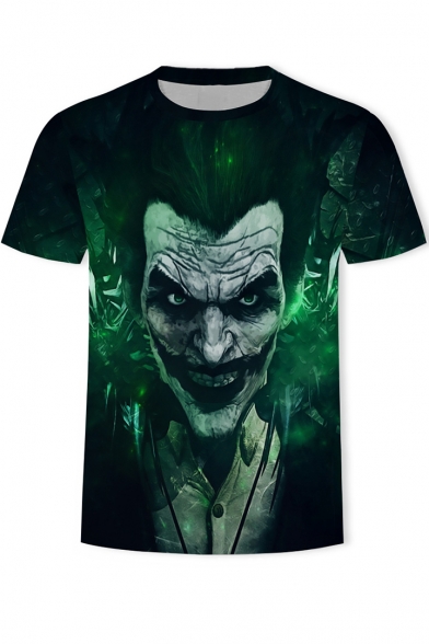 Popular Joker Clown Figure 3D Print Green Short Sleeve Fitted T-Shirt