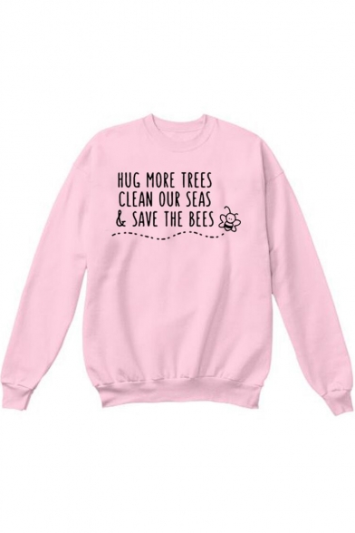Popular Letter HUG MORE TREES SAVE THE BEES Printed Crewneck Long Sleeve Loose Fit Pullover Sweatshirt