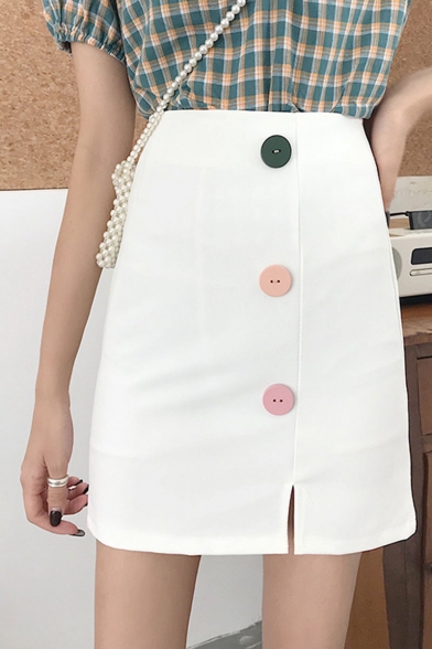Summer High Waist Button Down Zip-Back Mini A-Line Skirt for Women