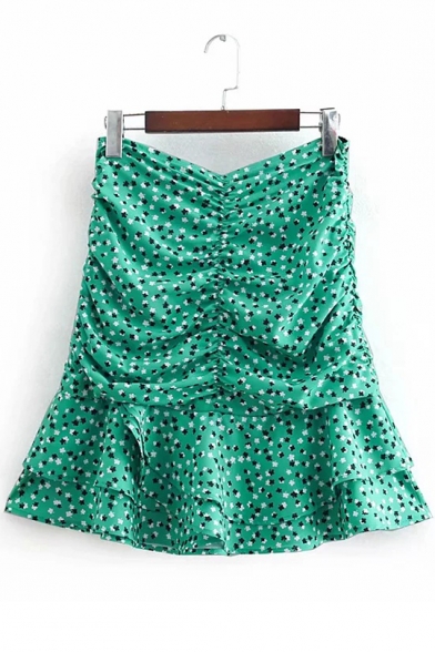 Summer Hot Fashion High Waist Floral Print Ruffle Hem Mini Fitted A-Line Skirt