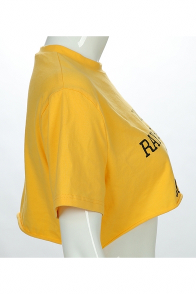 Summer Hot Fashion Letter I'M A RAY OF HAPPY BRIGHT SUNSHINE Print Short Sleeve Yellow Crop Tee