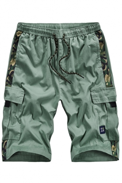 Summer New Fashion Camouflage Printed Side Flap Pocket Drawstring Waist Casual Cotton Cargo Shorts for Men