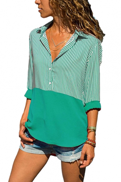 

Trendy Colorblocked Striped Printed Long Sleeve Button Down Shirt, Black;blue;green;red, LM544500