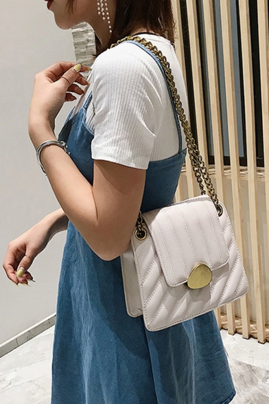 Women's Stylish Solid Color Quilted Metal Embellishment Crossbody Shoulder Bag 20*17*8 CM